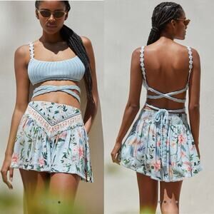 Agua Bendita Violet Floral Skirt